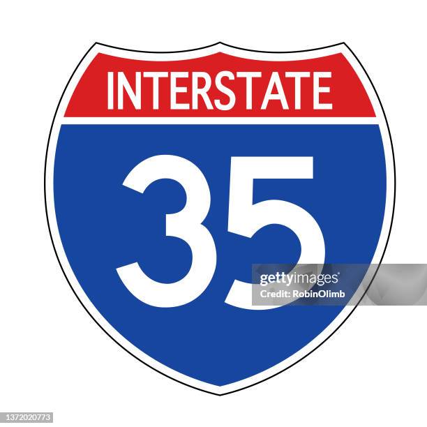 die interstate 35 straßenschild - zahl 35 stock-grafiken, -clipart, -cartoons und -symbole