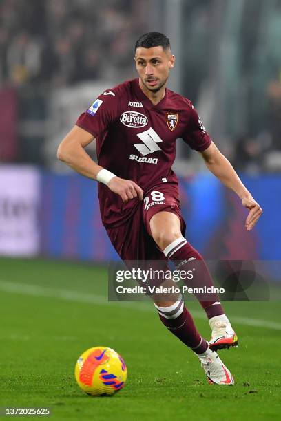 Rolando Mandragora of Torino FC in action during the Serie A match between Juventus and Torino FC at Allianz Stadium on February 18, 2022 in Turin,...