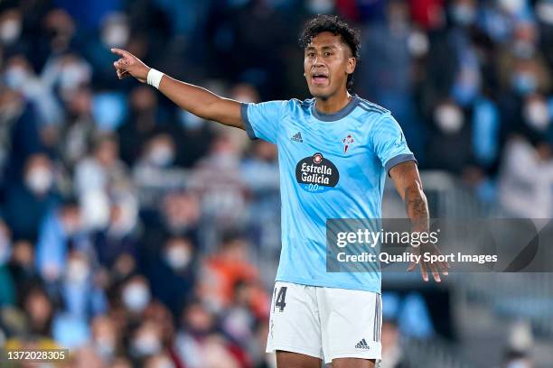 Renato Tapia of Celta de Vigo reacts during the La Liga Santander match between RC Celta de Vigo and Levante UD at Abanca Balaidos Stadium on...