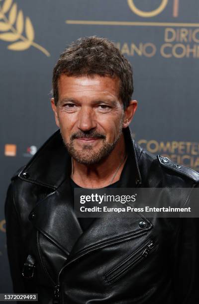 Antonio Banderas attends the premiere of the film 'Official Competition' at the Capitol cinema on February 21, 2022 in Madrid, Spain.