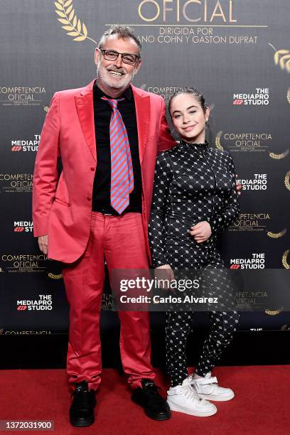 Pablo Carbonell and Mafalda Carbonell attend 'Competencia Oficial' premiere at the Capitol Cinema on February 21, 2022 in Madrid, Spain.