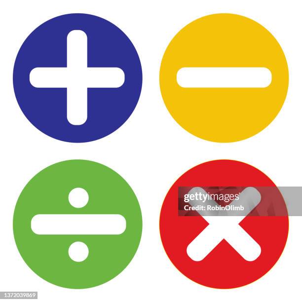 colorful circle math symbol icons - plus sign stock illustrations