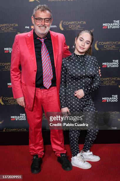 Pablo Carbonell and Mafalda Carbonell attend the 'Competencia Oficial' premiere at Capitol Cinema on February 21, 2022 in Madrid, Spain.