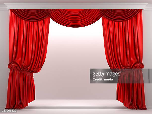 3d showcase with red curtain - drape stock pictures, royalty-free photos & images