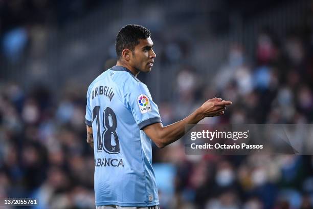 Orbelin Pineda of Celta de Vigo in action during the LaLiga Santander match between RC Celta de Vigo and Levante UD at Abanca-BalaÌdos on February...