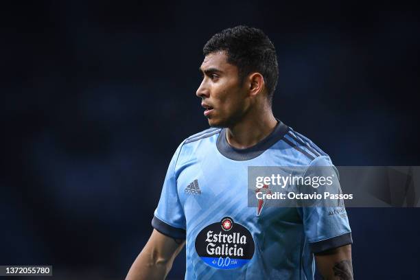 Orbelin Pineda of Celta de Vigo in action during the LaLiga Santander match between RC Celta de Vigo and Levante UD at Abanca-BalaÌdos on February...