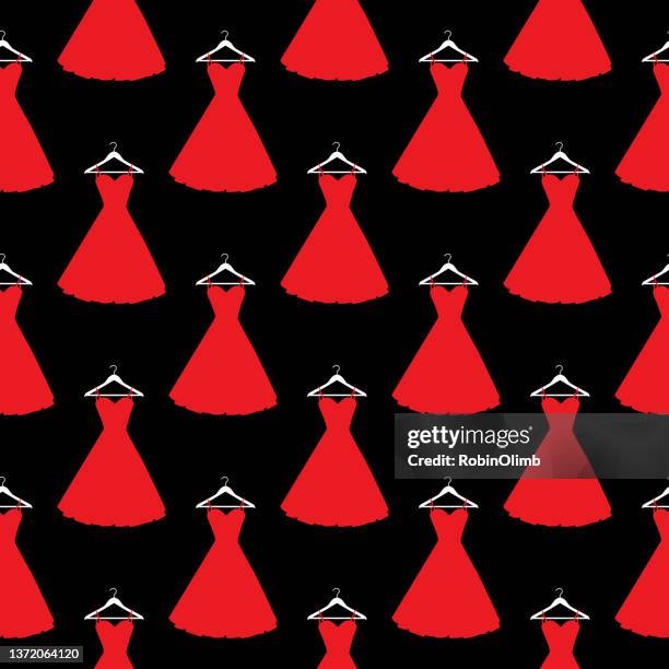 stockillustraties, clipart, cartoons en iconen met red dresses seamless pattern - dress