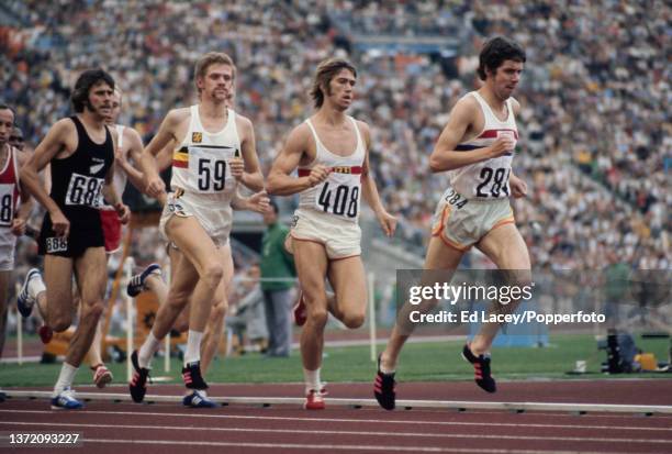 Brendan Foster of Great Britain leads Paul-Heinz Wellman of West Germany , Herman Mignon of Belgium and eventual bronze medallist Rod Dixon in the...