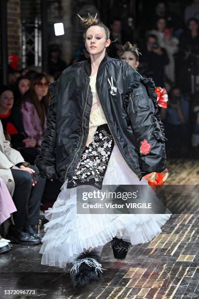 Model walks the runway during the Preen by Thornton Bregazzi Ready to Wear Fall/Winter 2022-2023 fashion show as part of the London Fashion Week on...