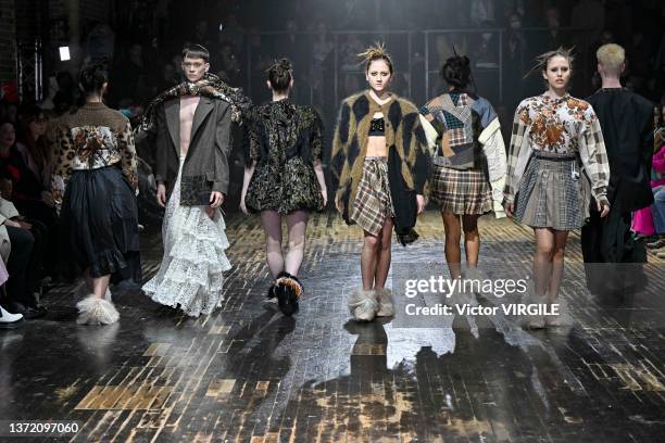 Model walks the runway during the Preen by Thornton Bregazzi Ready to Wear Fall/Winter 2022-2023 fashion show as part of the London Fashion Week on...