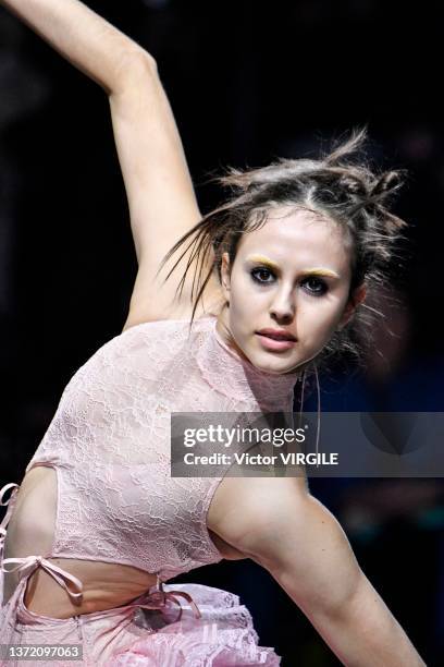 Model walks the runway during the Preen by Thornton Bregazzi Ready to Wear Fall/Winter 2022-2023 fashion show as part of the London Fashion Week on...