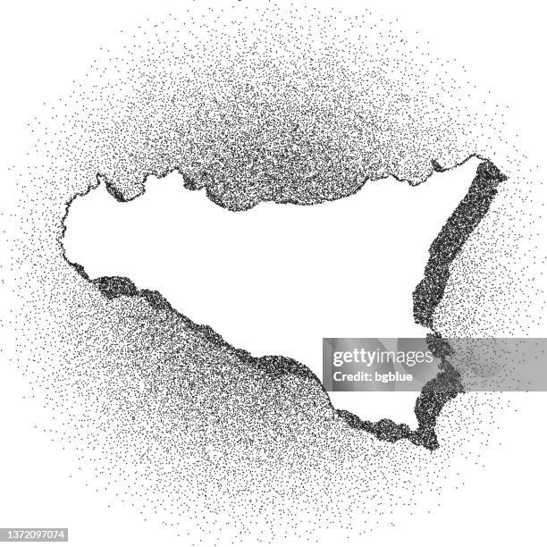 stippled sicily map - stippling art - dotwork - dotted style - mezzotint pattern stock illustrations