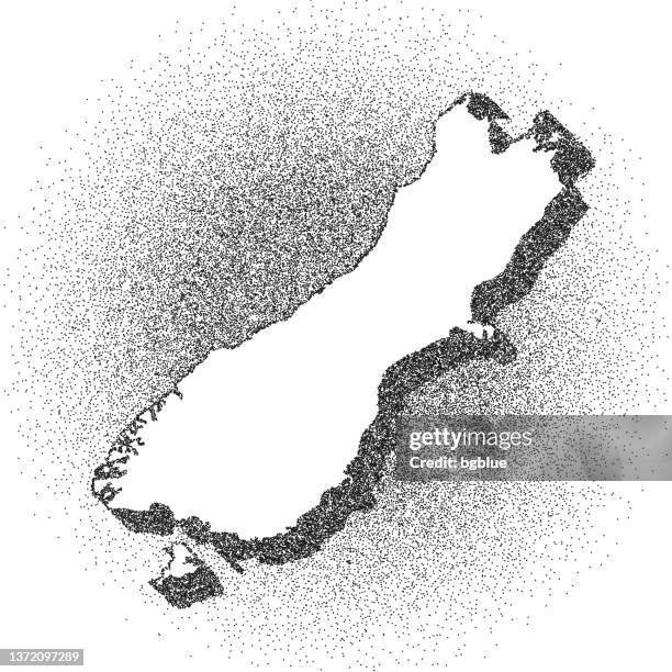 stippled south island map - stippling art - dotwork - dotted style - christchurch stock illustrations
