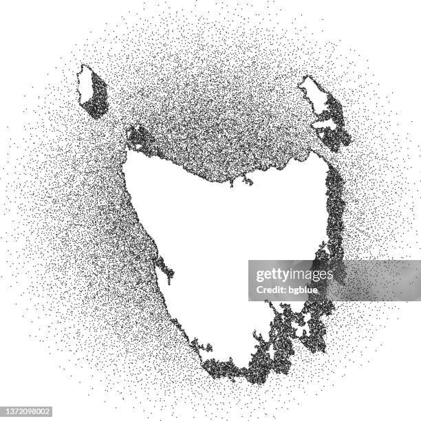 stippled tasmania map - stippling art - dotwork - dotted style - hobart stock illustrations