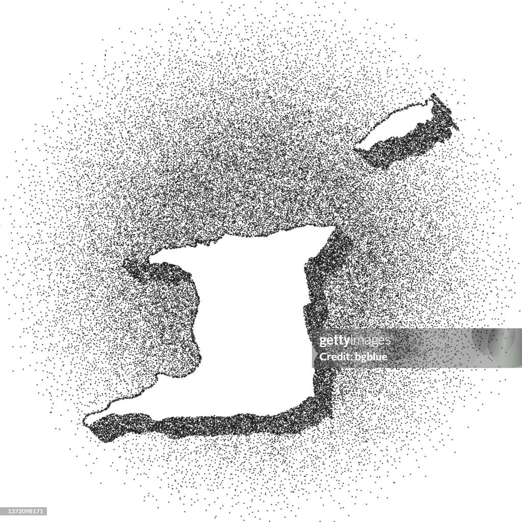 Mapa punteado de Trinidad y Tobago - Stippling Art - Dotwork - Dotted style