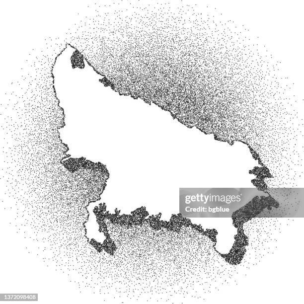 ilustraciones, imágenes clip art, dibujos animados e iconos de stock de mapa punteado de uttar pradesh - stippling art - dotwork - dotted style - uttar pradesh