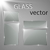 Vector glass banners on transparent background.Empty transparent glass frame. Clean vector background.