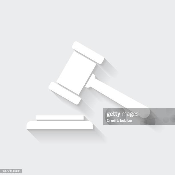 judge gavel. icon with long shadow on blank background - flat design - gavel stock illustrations