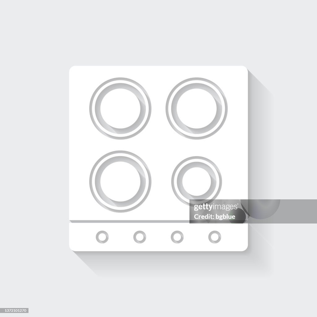 Electric stove - top view. Icon with long shadow on blank background - Flat Design