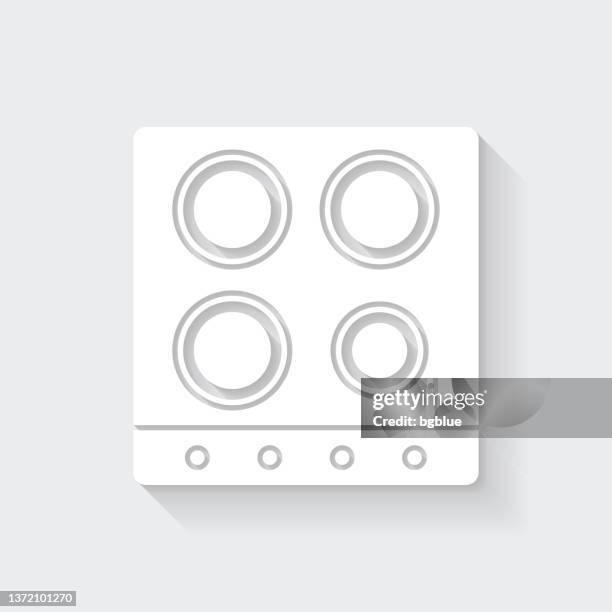 electric stove - top view. icon with long shadow on blank background - flat design - flat top stove stock illustrations