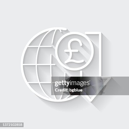 Pound rate decrease. Icon with long shadow on blank background - Flat Design Pound rate decrease. Icon with long shadow on blank background - Flat Design