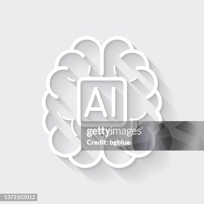Human brain with artificial intelligence AI. Icon with long shadow on blank background - Flat Design Human brain with artificial intelligence AI. Icon with long shadow on blank background - Flat Design