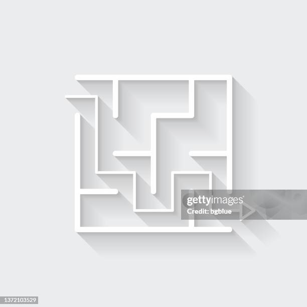 maze and solution. icon with long shadow on blank background - flat design - exit sign vector stock illustrations