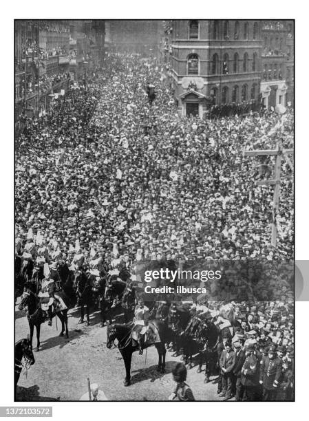 antique london's photographs: royal procession around ludgate circus - military parade stock illustrations