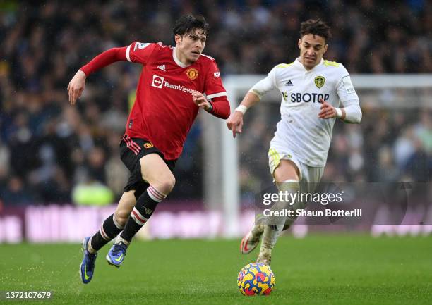 Victor Lindelof of Manchester United breaks with the ball during the Premier League match between Leeds United and Manchester United at Elland Road...