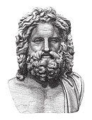 Bust of Zeus (ancient Greek god) or Jupiter (ancient Roman god) - vintage engraved illustration