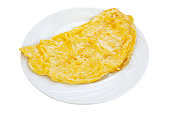 Eggs: omelet,  Frittata, homemade omelet isolated on dish with  White Background
