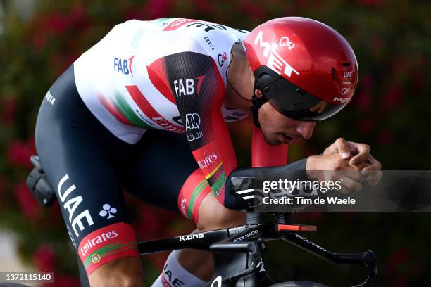 João Almeida of Portugal and UAE Team Emirates sprints during the 4th UAE Tour 2022 - Stage 3 a 9km Individual Time Trial stage from Ajman to Ajman /...