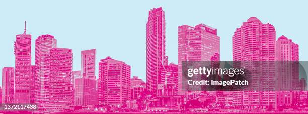 city skyline in pink - brisbane, australia - brisbane skyline stock pictures, royalty-free photos & images