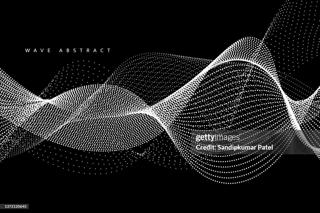 波の背景。抽象的なベクトル イラスト。3 D 技術のスタイル。粒子ネットワーク設計。