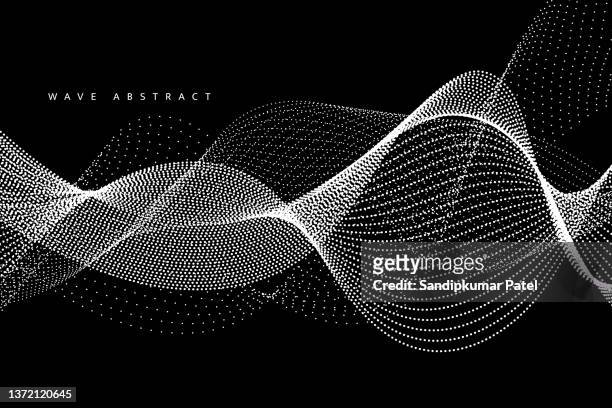 bildbanksillustrationer, clip art samt tecknat material och ikoner med wave background. abstract vector illustration. 3d technology style. network design with particle. - svart vit