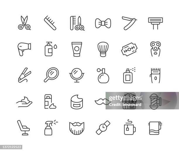 stockillustraties, clipart, cartoons en iconen met barber shop thin line icons editable stroke - hair dryer