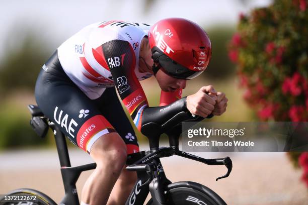 Tadej Pogacar of Slovenia and UAE Team Emirates sprints during the 4th UAE Tour 2022 - Stage 3 a 9km Individual Time Trial stage from Ajman to Ajman...