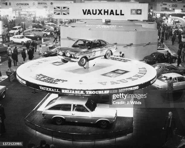General view of the Vauxhall Motors stand featuring the RAC Group1 Rally championship winning Dealer Team Vauxhall Magnum 2300 Sports SL Coupe rally...