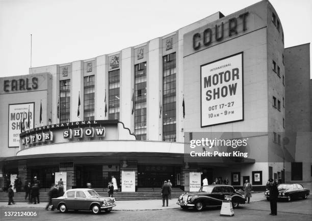 General exterior view of the 49th British International Motor Show at the Earls Court Exhibition Centre on 24th October 1962 in Kensington, London,...