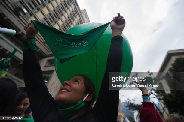 Pro-choice movements celebrate outside in support of the decriminalization of abortions from the penal code, outside the Constitutional Court in...