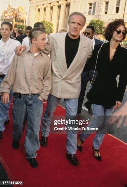 Actor James Caan with his son Scott Caan and wife Ingrid Hajek at a premiere, US, circa 1992.