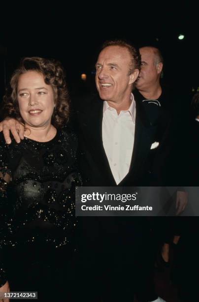 American actress Kathy Bates and American actor James Caan attend the Westwood premiere of 'Misery' held at the Mann Village Theater in Los Angeles,...