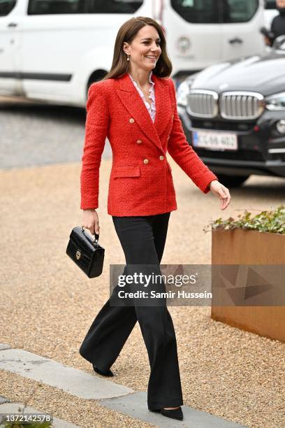 Catherine, Duchess of Cambridge arrives for a visit of the Copenhagen Infant Mental Health Project at the University of Copenhagen on February 22,...