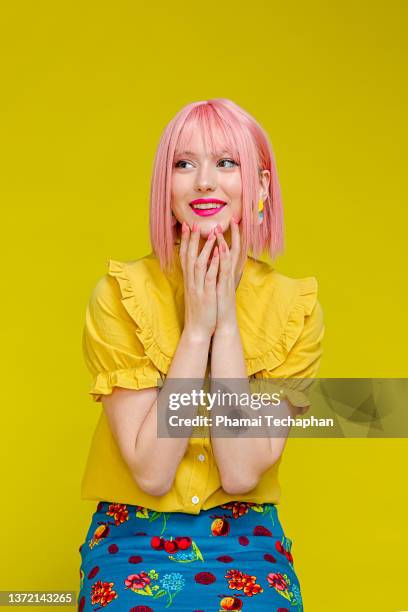 beautiful woman with pink hair - pink hair stock pictures, royalty-free photos & images