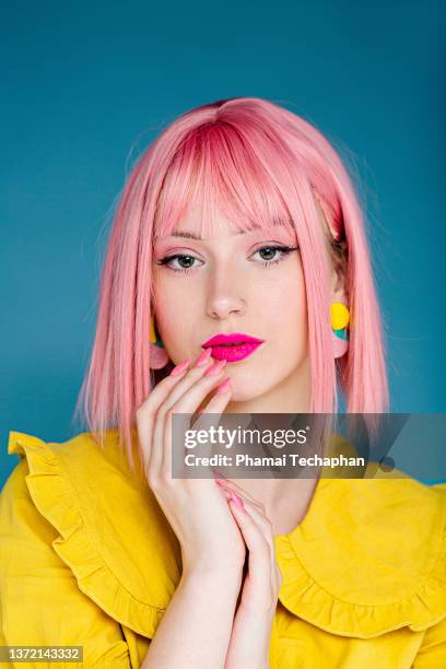 beautiful woman with pink hair - hot pink stock pictures, royalty-free photos & images