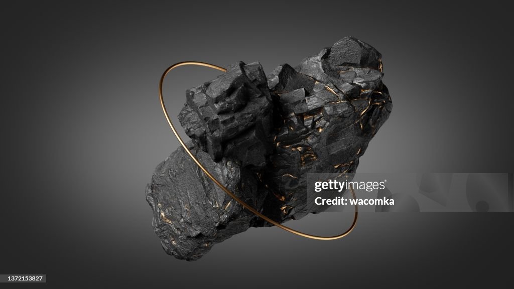 Golden Rocks Revolving 3d Render Abstract Modern Wallpaper With Golden Ring Over The ...