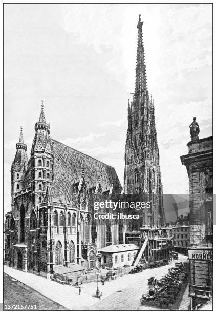 antique travel photographs of vienna: st stephens cathedral - st stephens cathedral vienna stock illustrations