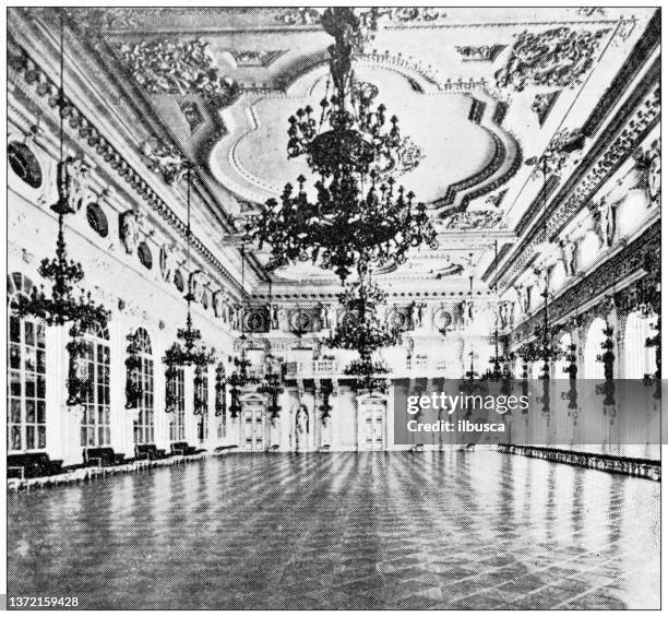 antique travel photographs of vienna: schonbrunn - schloss schönbrunn interior stock illustrations