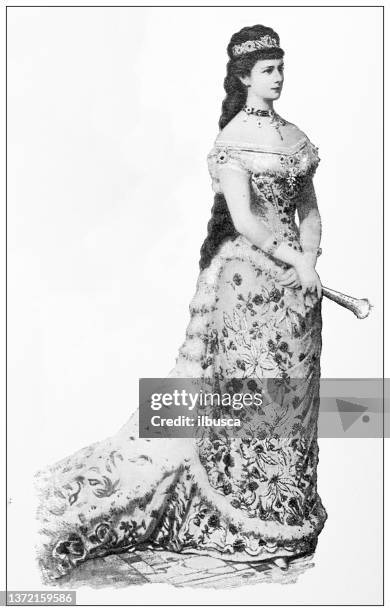 ilustraciones, imágenes clip art, dibujos animados e iconos de stock de fotografías de viaje antiguas de viena: emperatriz isabel de austria - emperatriz