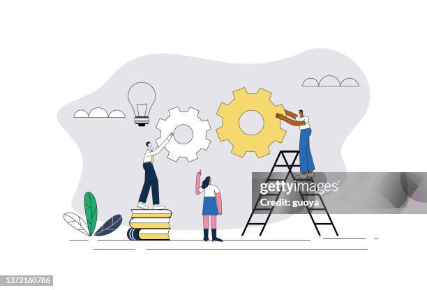 teamarbeit geschäftsentwicklung - treppenhaus leute wissenschaft stock-grafiken, -clipart, -cartoons und -symbole